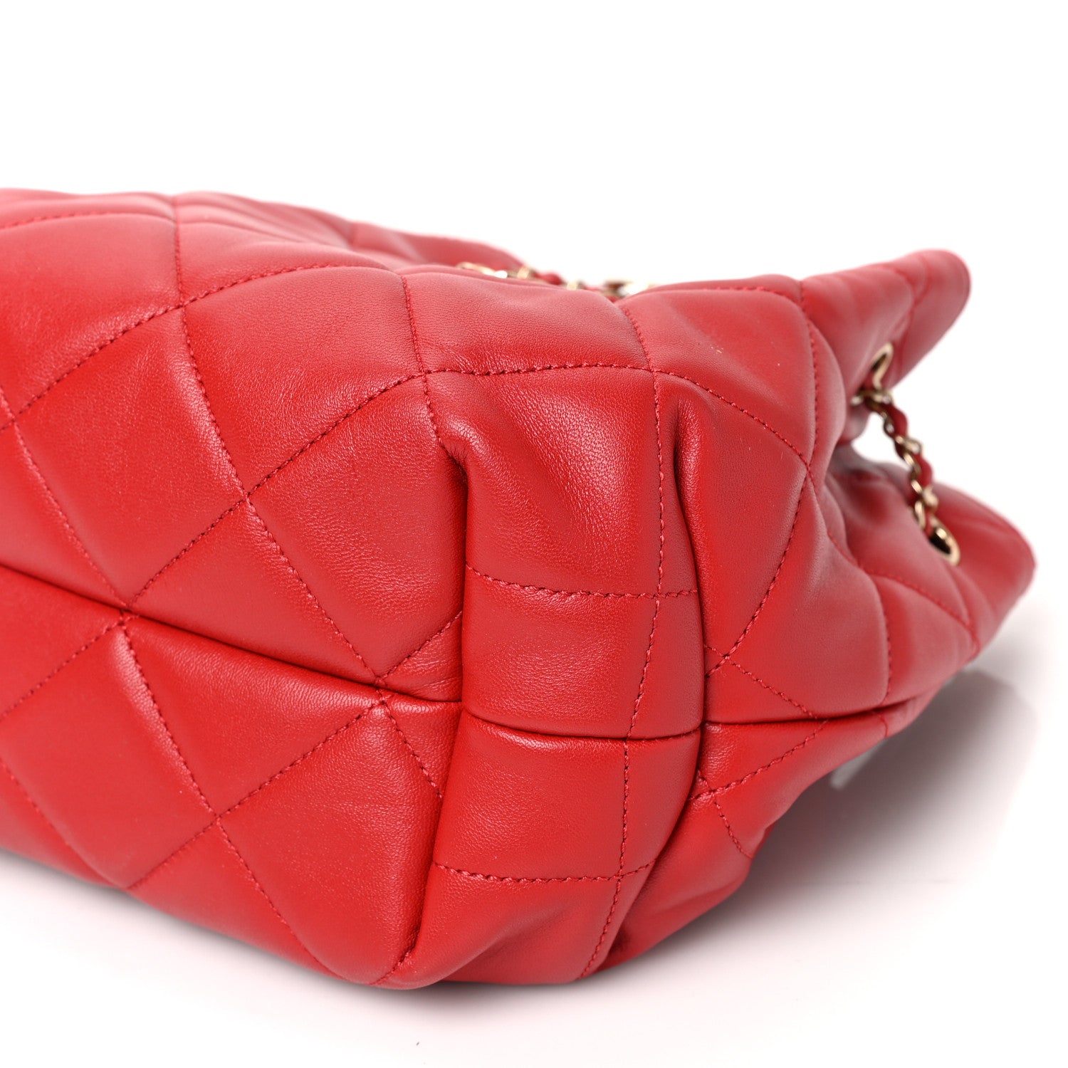 Chanel Lambskin Quilted CC Dweller Drawstring Bucket Bag Red 9 of 12