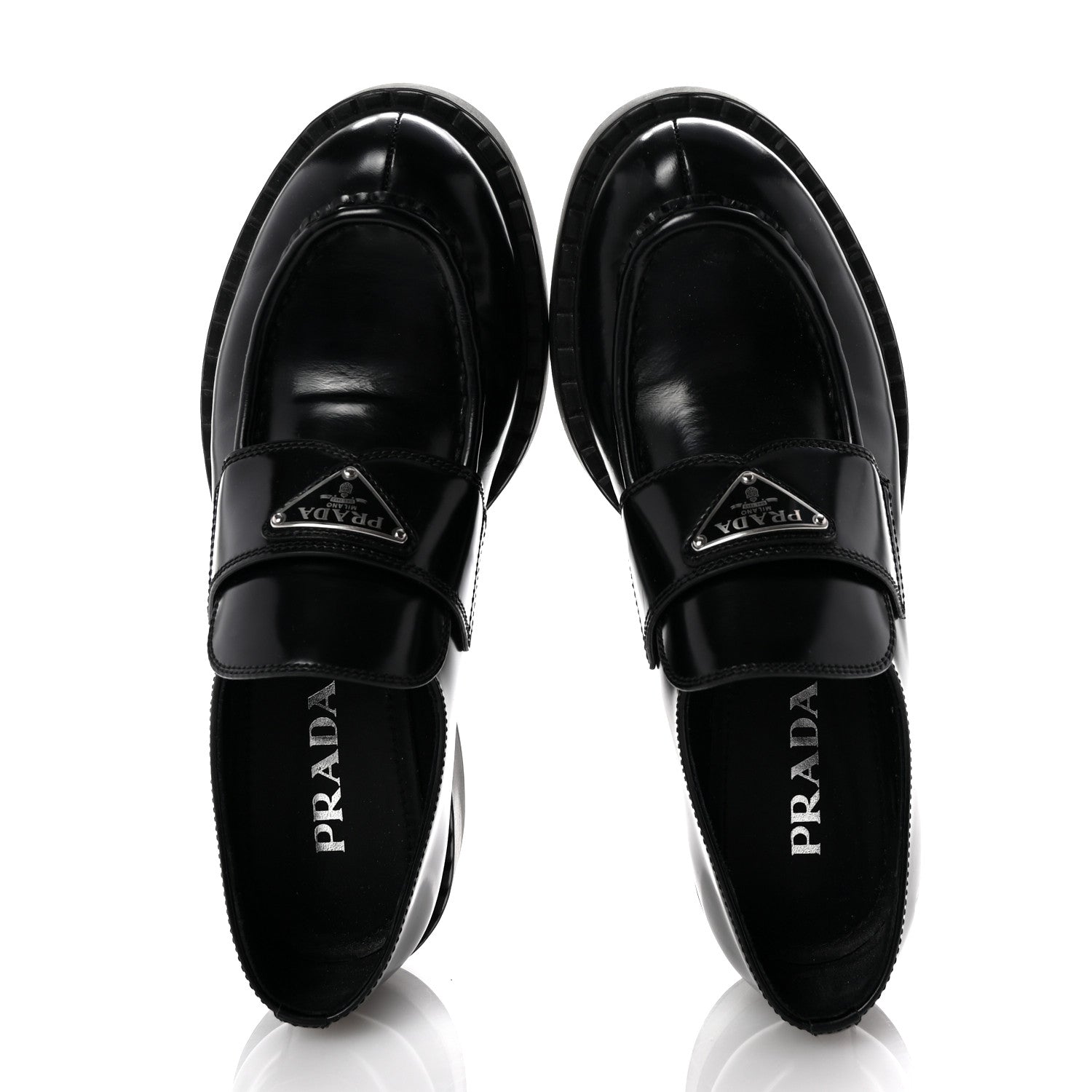 Prada Spazzolato Metal Triangle Logo 50mm Loafers 39 Black 2 of 10