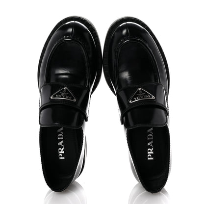 Prada Spazzolato Metal Triangle Logo 50mm Loafers 39 Black 2 of 10