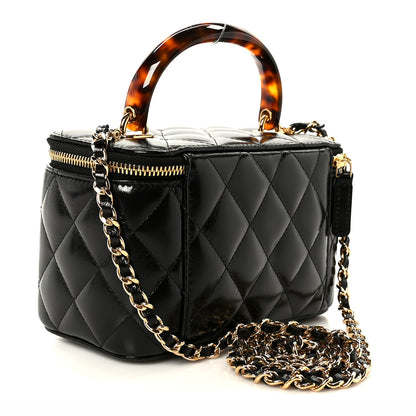 Chanel Shiny Lambskin Quilted Small Plexiglass Top Handle Vanity Case With Chain Black Tortoise 3 of 11