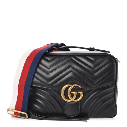 Gucci Calfskin Matelasse Sylvie Web Small GG Marmont Top Handle Shoulder Bag Black 1 of 10