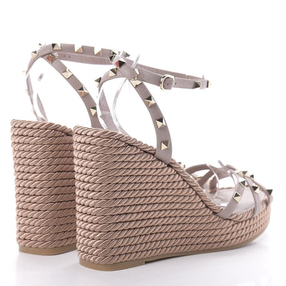 Valentino Garavani Calfskin Rockstud Ankle Strap Torchon Espadrille 25/95mm Wedge Sandals 41 Poudre 4 of 8