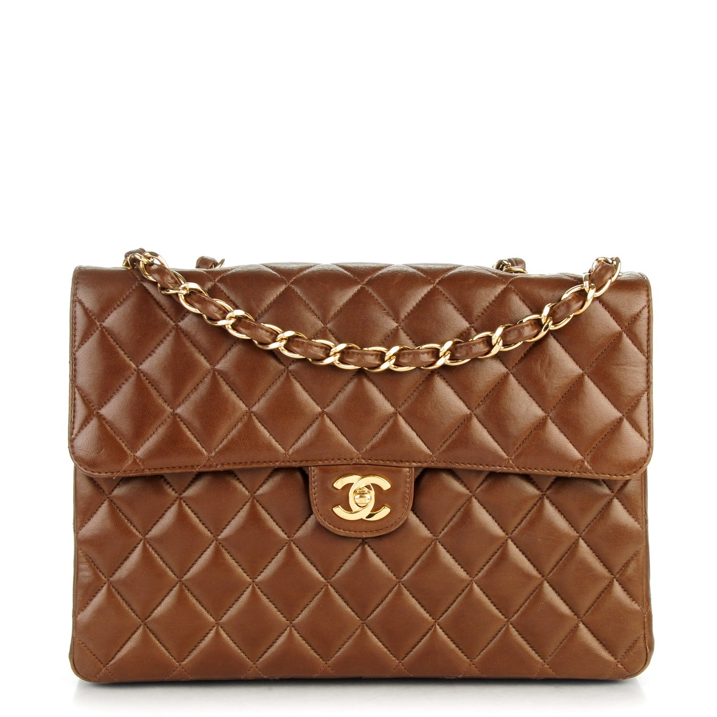 Lambskin Quilted Jumbo Single Flap Brown