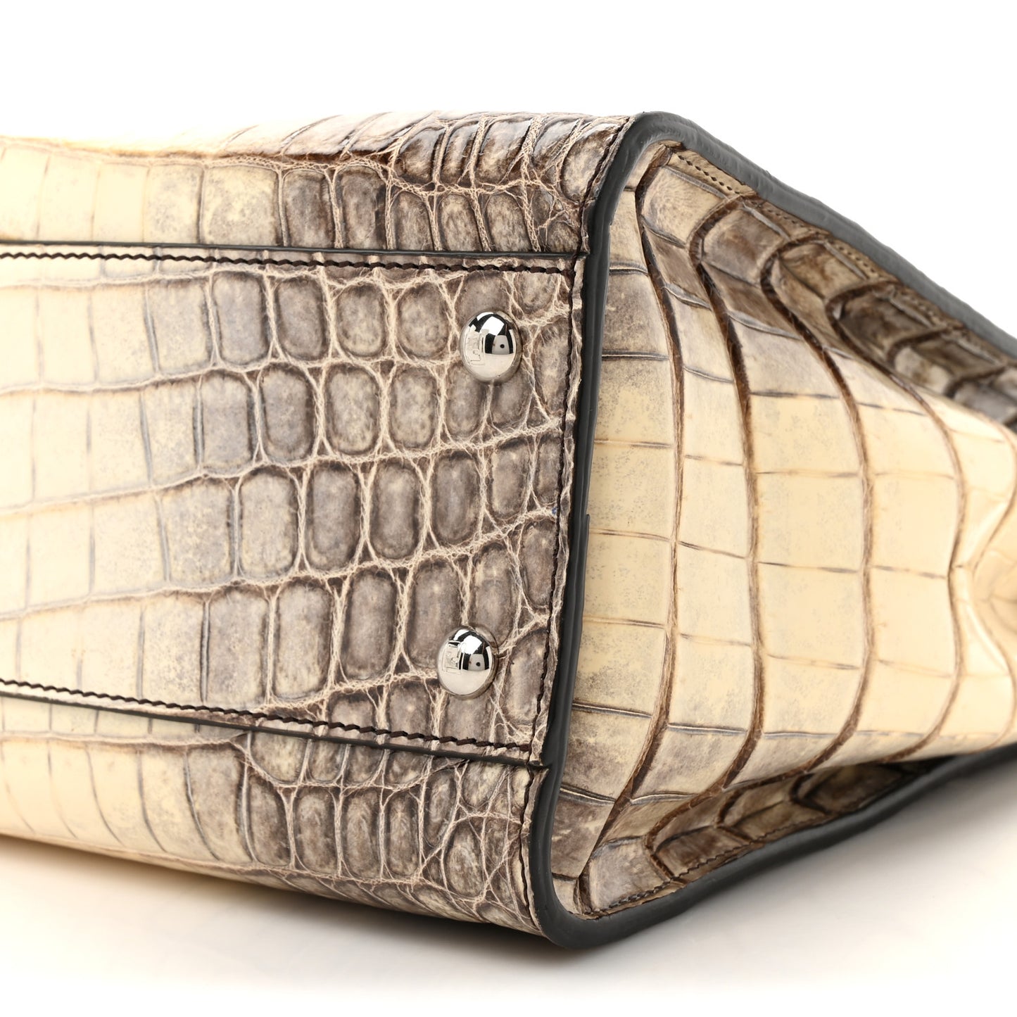 Shiny Crocodile Shiny Nappa Medium Peekaboo Iconic Satchel White Grey