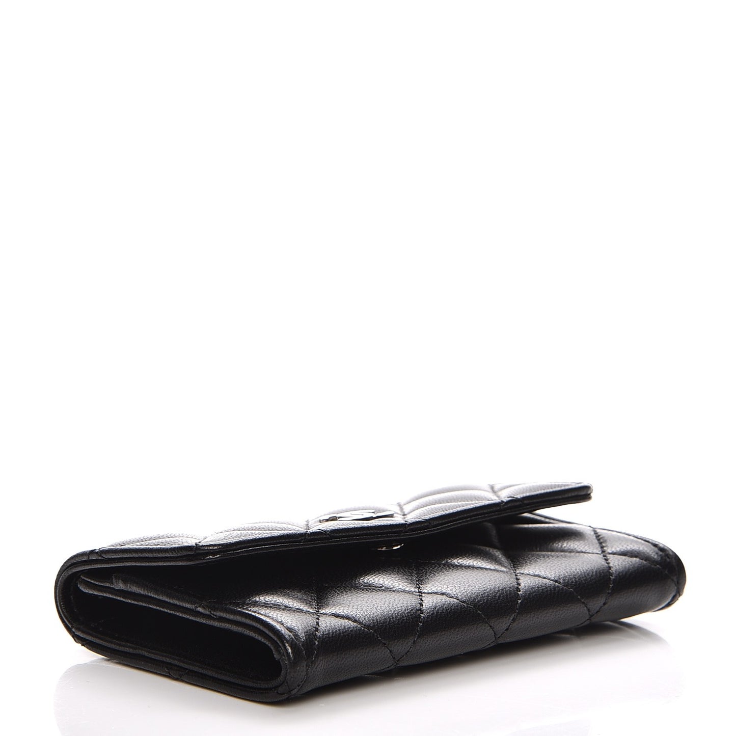 Lambskin Quilted Flap Card Holder Black