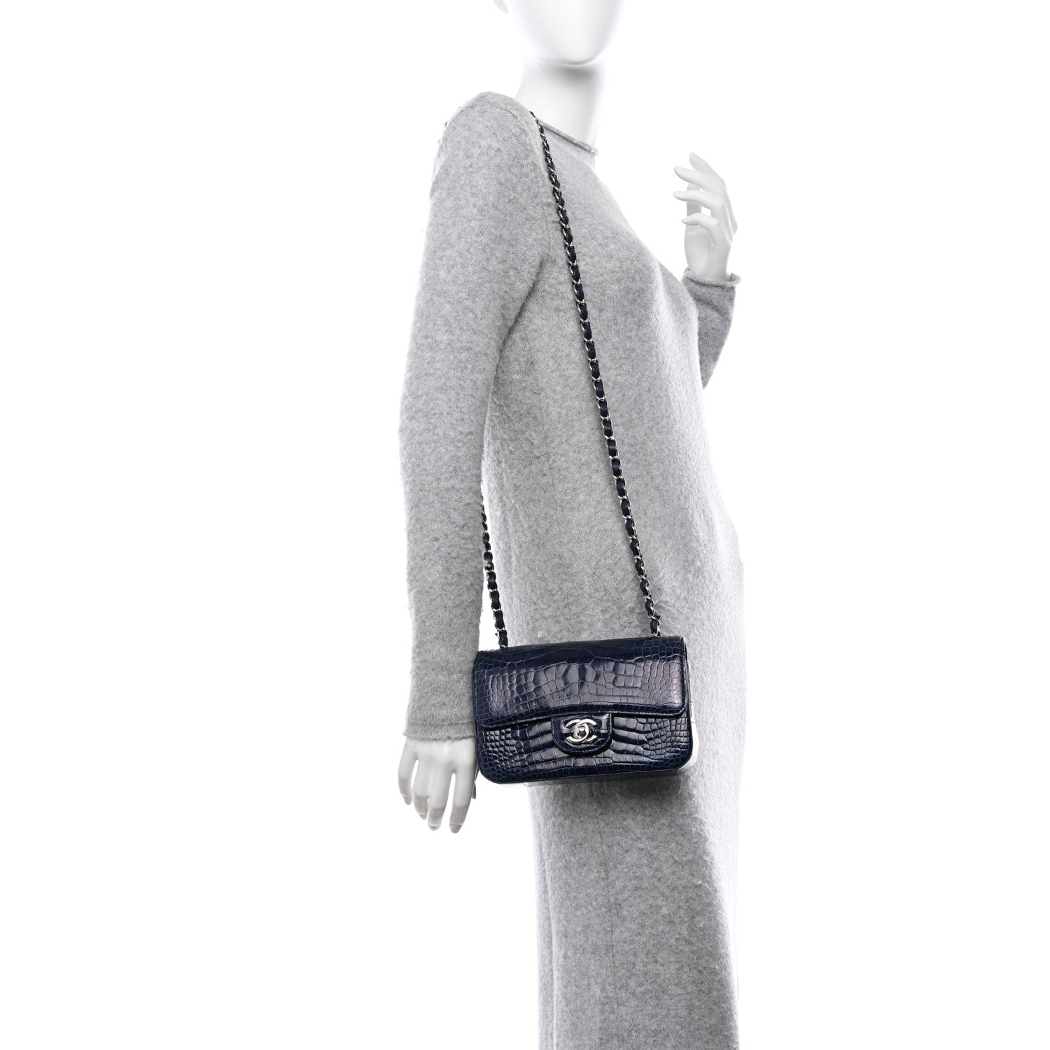 Chanel Shiny Alligator Mini Rectangular Flap Blue 2 of 10