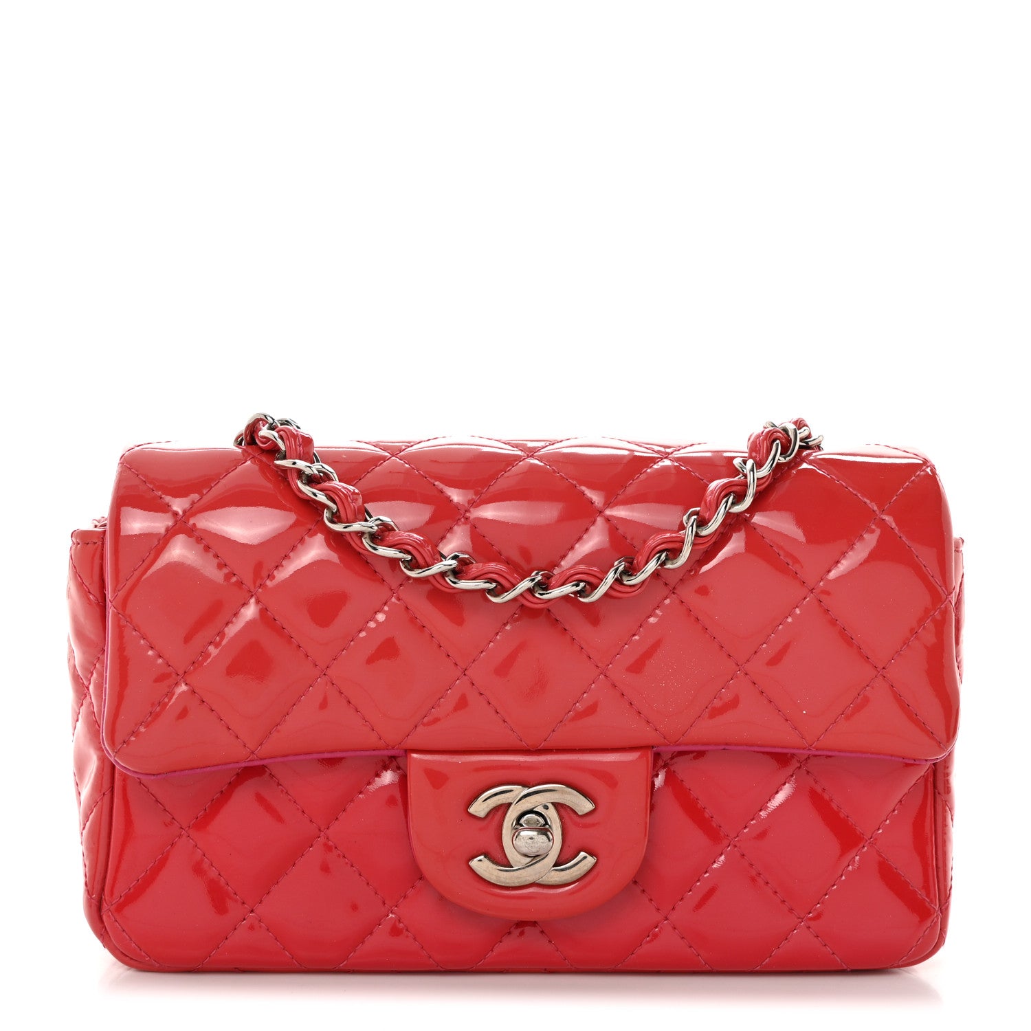 Chanel Patent Calfskin Quilted Mini Rectangular Flap Pink 1 of 10