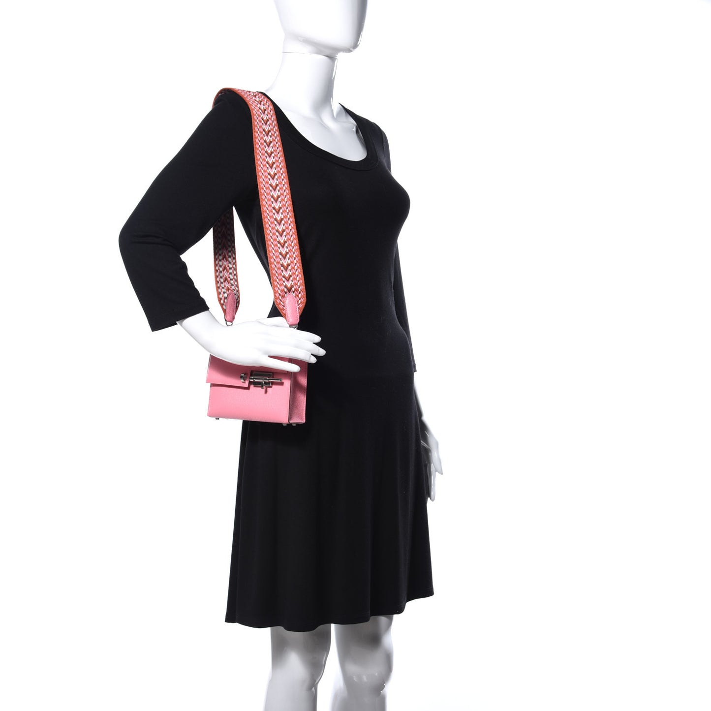 Chevre Mysore Mini Verrou Large Strap Bag Rose Confetti White