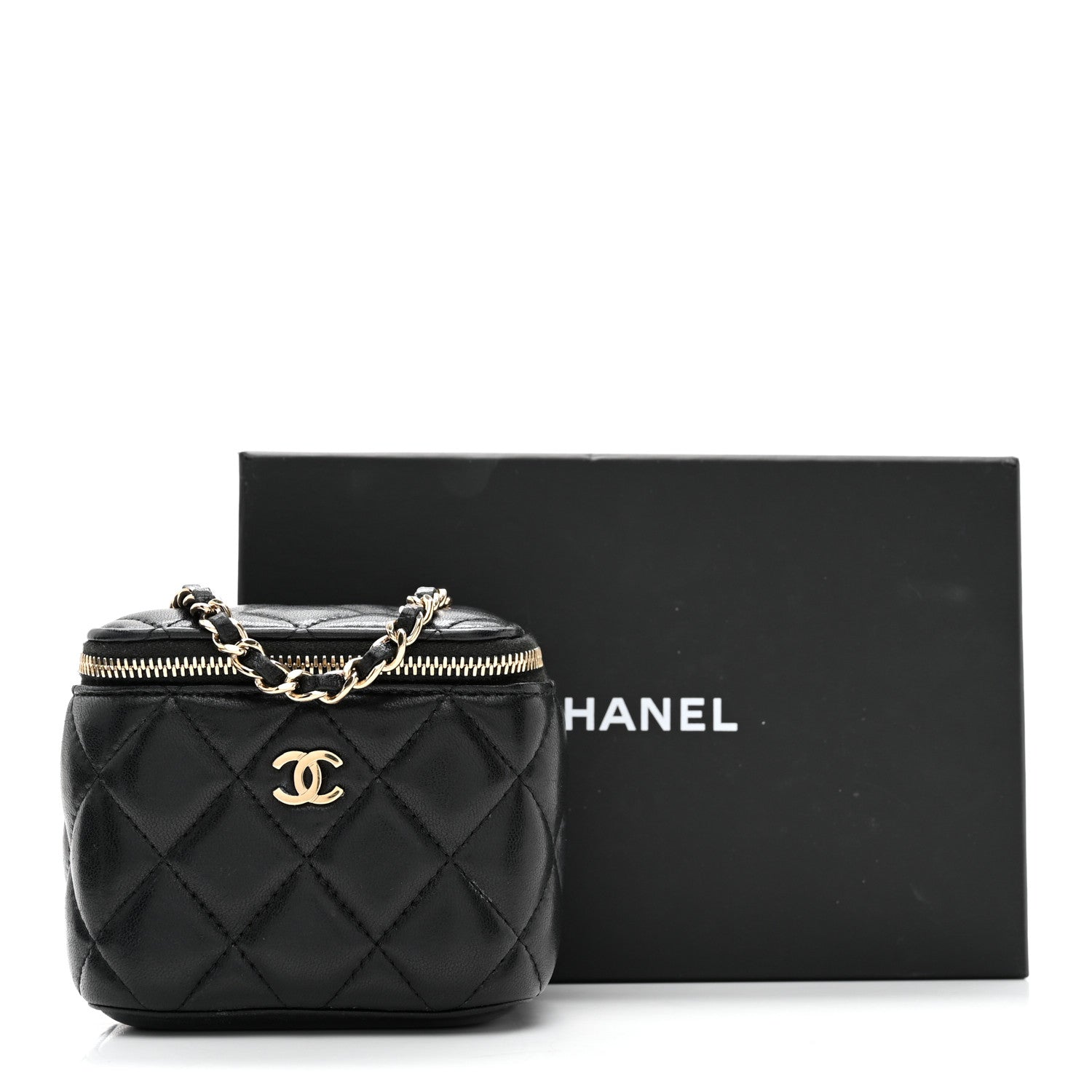 Chanel Lambskin Quilted Mini Vanity Case With Chain Black 10 of 10
