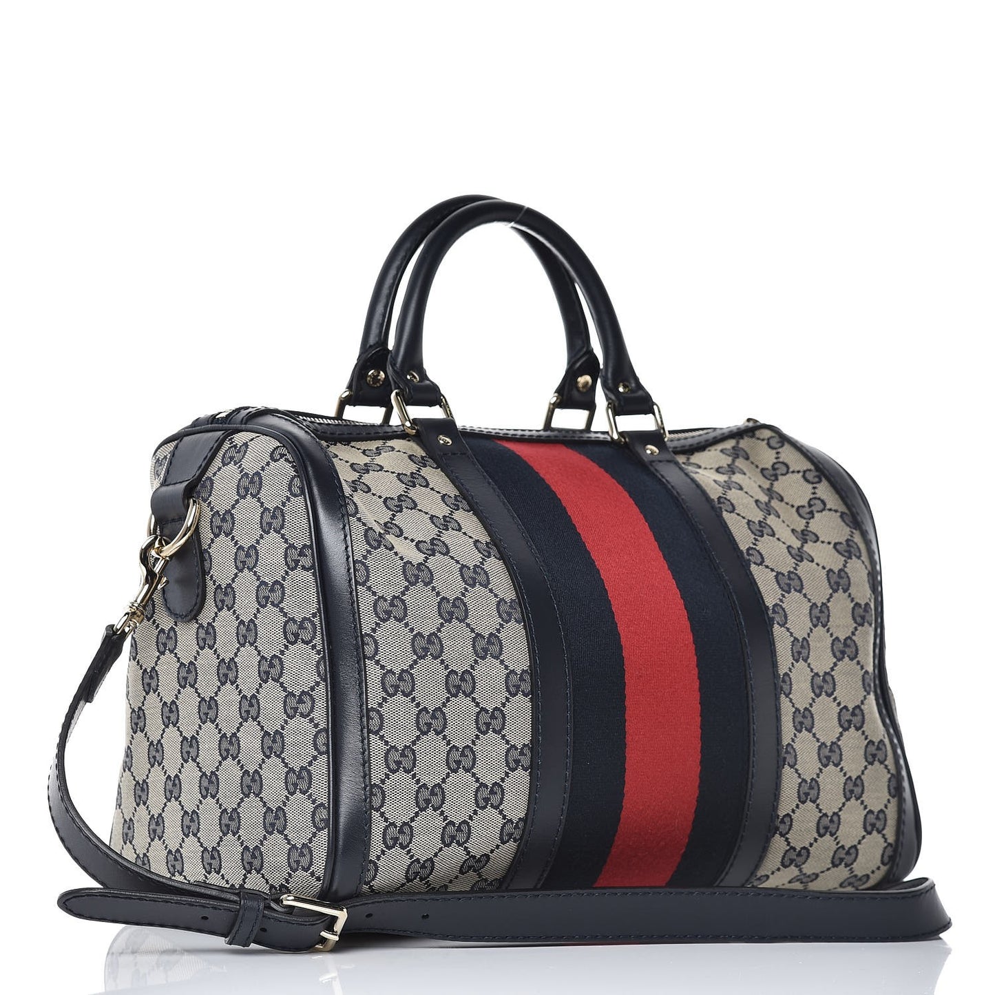 Monogram Selleria Calfskin Vintage Web Medium Boston Beige Blue