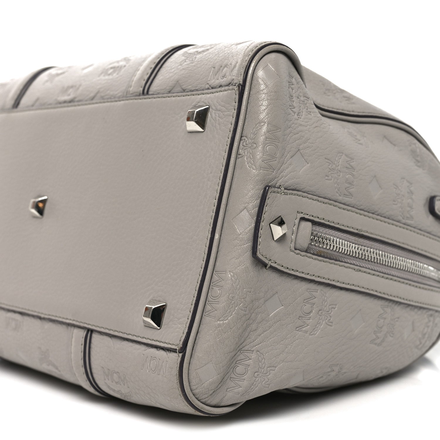 MCM Calfskin Ottomar Monogram Boston Bag Dove 9 of 11