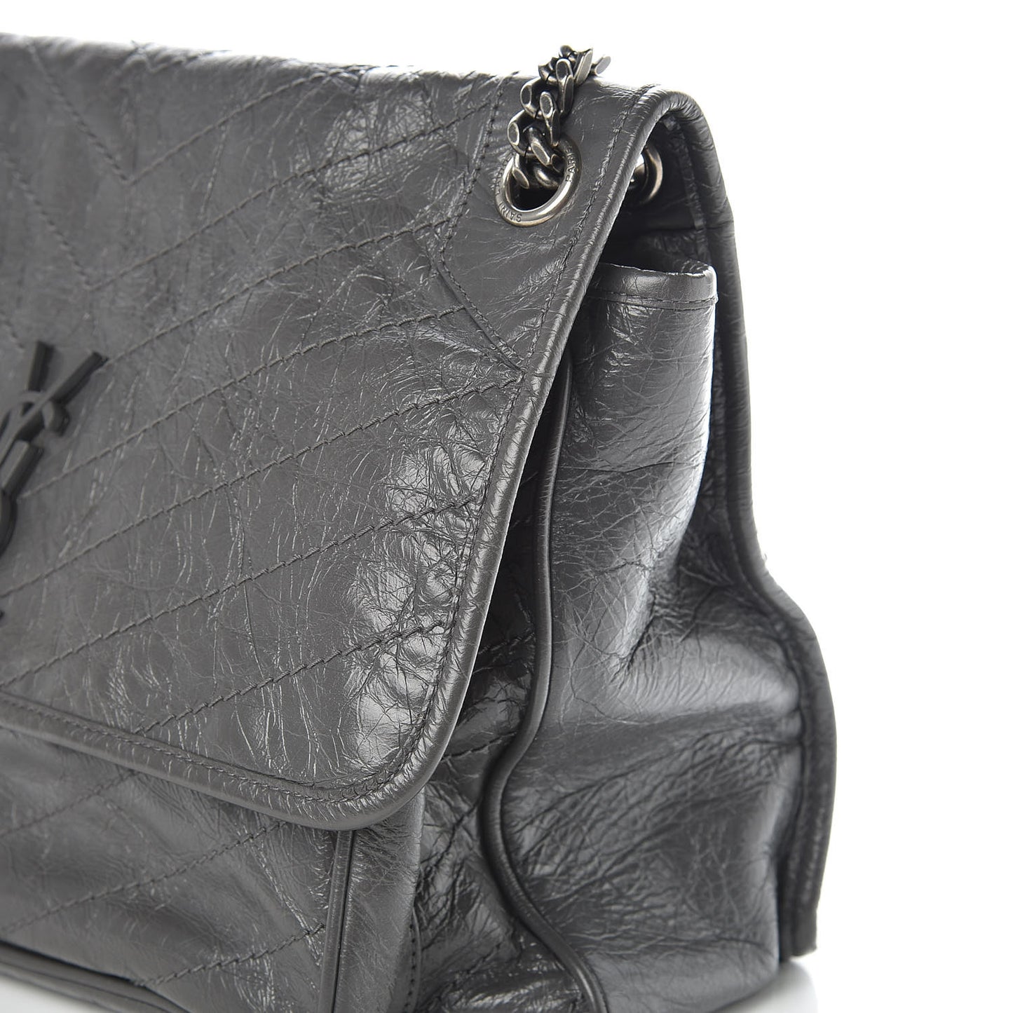 Crinkled Calfskin Matelasse Monogram Large Niki Chain Satchel Storm