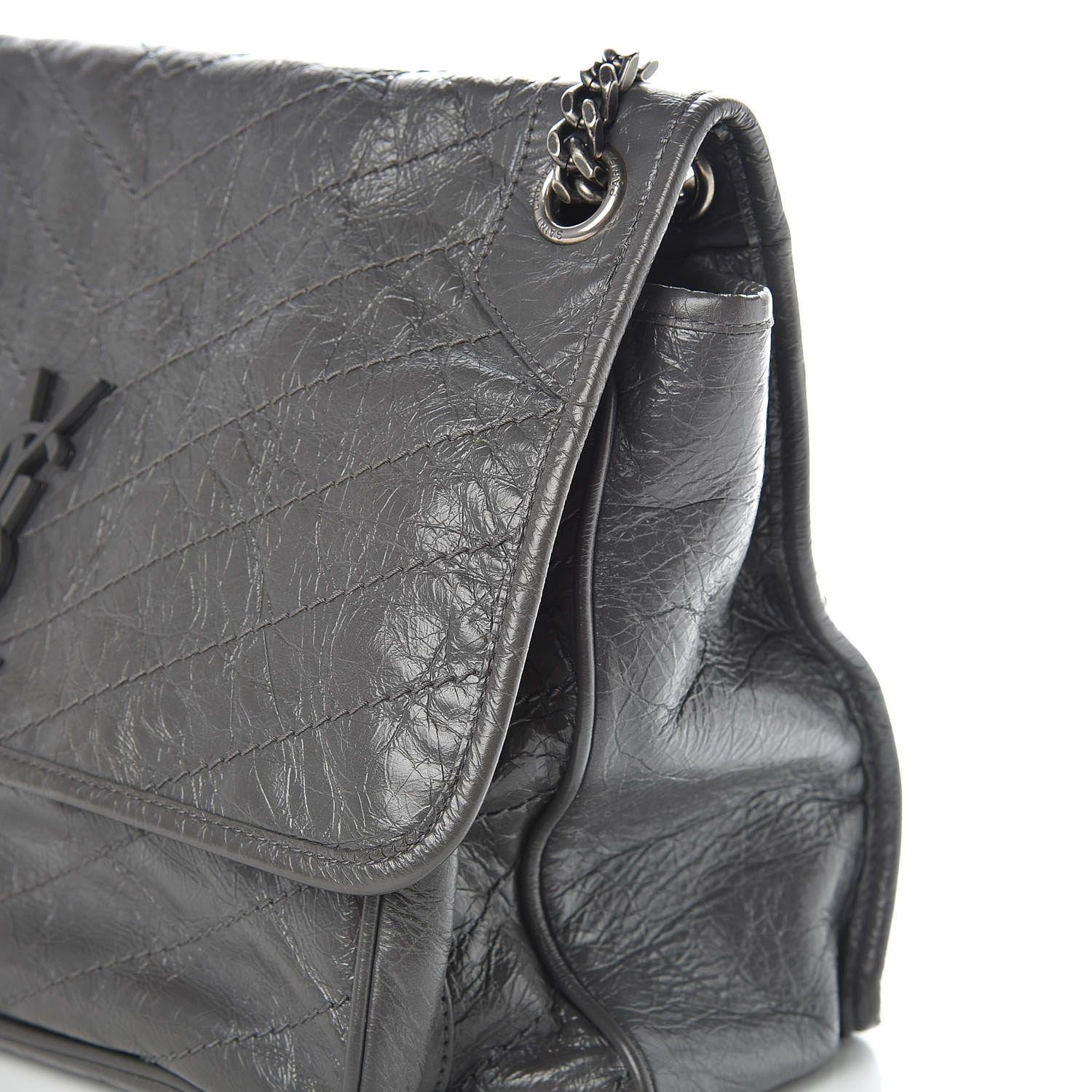 Saint Laurent Crinkled Calfskin Matelasse Monogram Large Niki Chain Satchel Storm 14 of 14