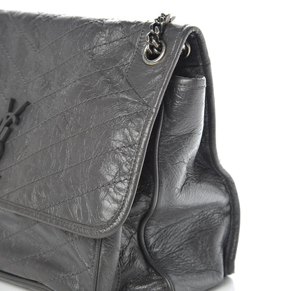 Saint Laurent Crinkled Calfskin Matelasse Monogram Large Niki Chain Satchel Storm 14 of 14