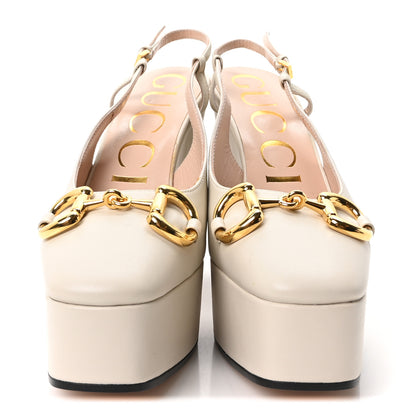 Gucci Nappa Horsebit Platform 35/120mm Slingback Pumps 36 New Mystic White 3 of 8