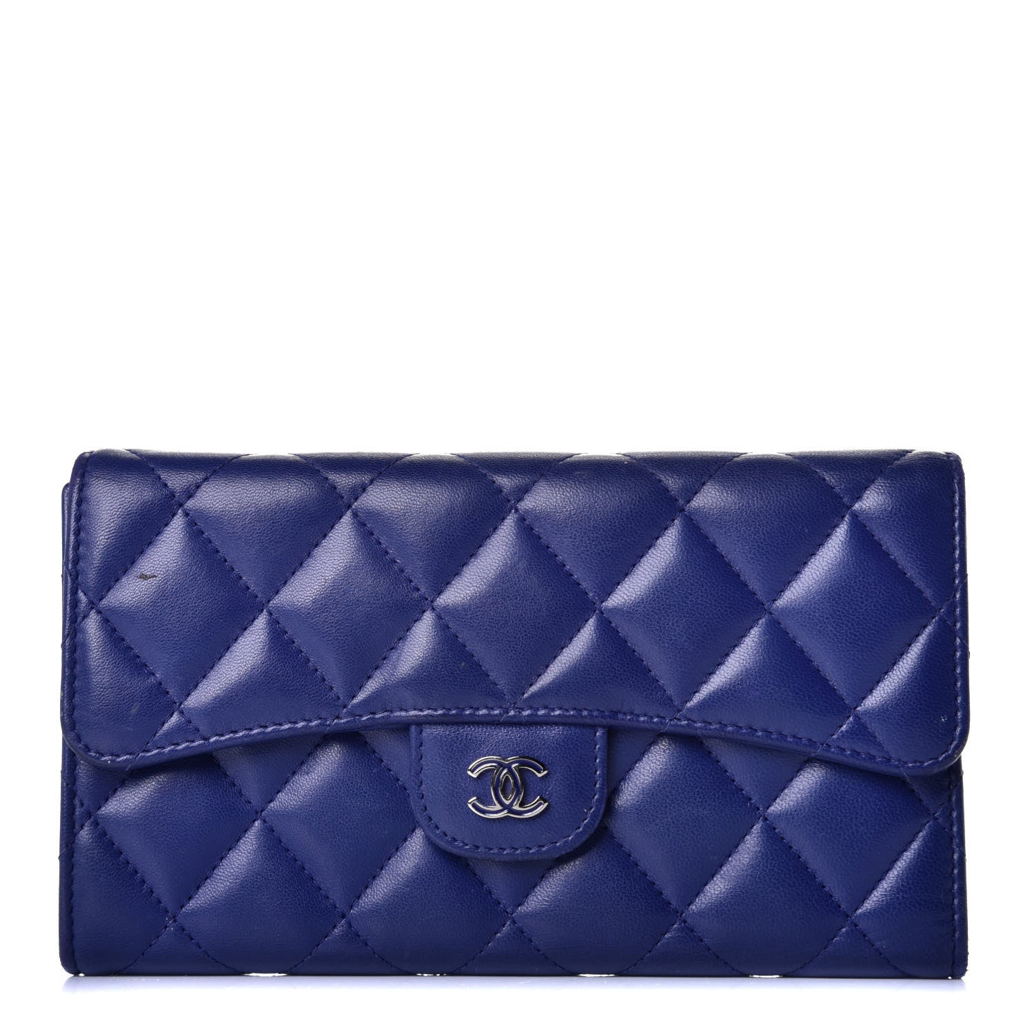 Chanel Lambskin Quilted Large Flap Wallet Navy 1 of 10