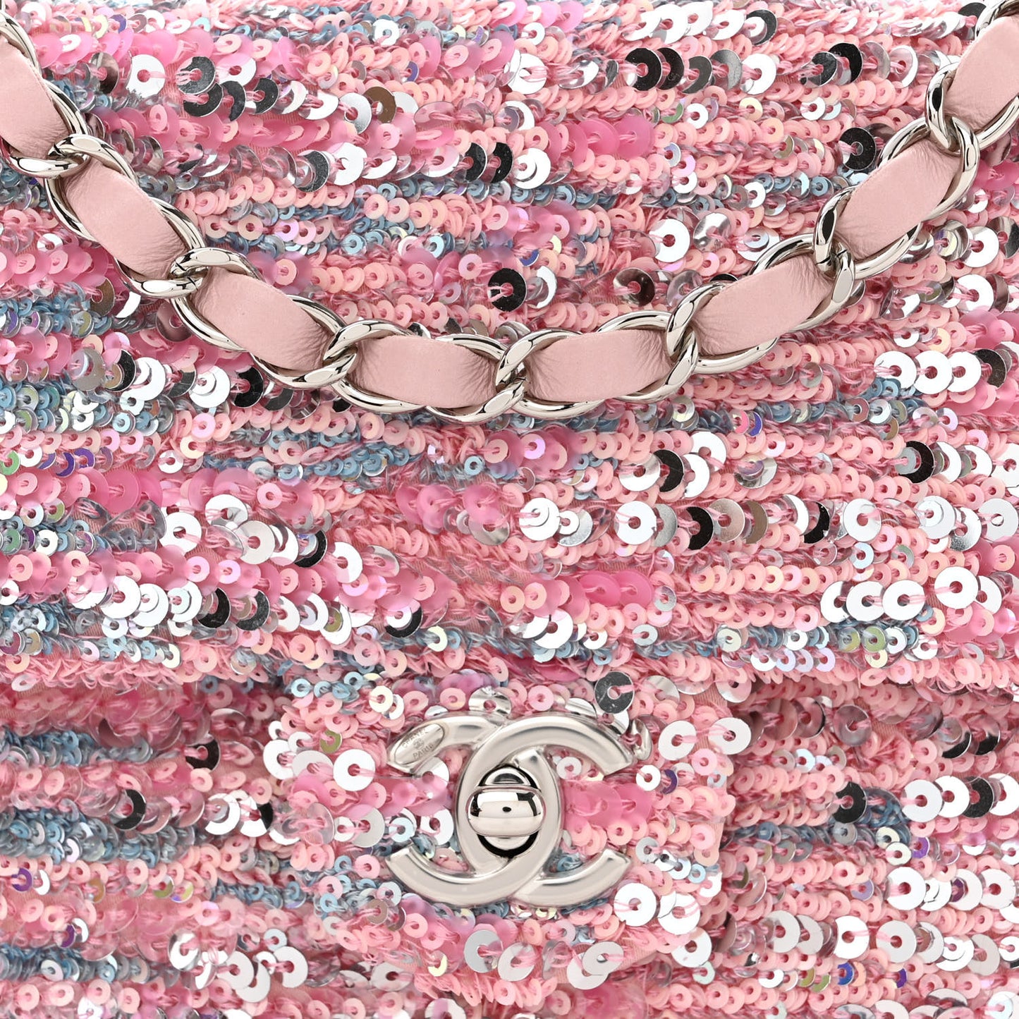 Sequin Mini Rectangular Flap Light Pink Silver