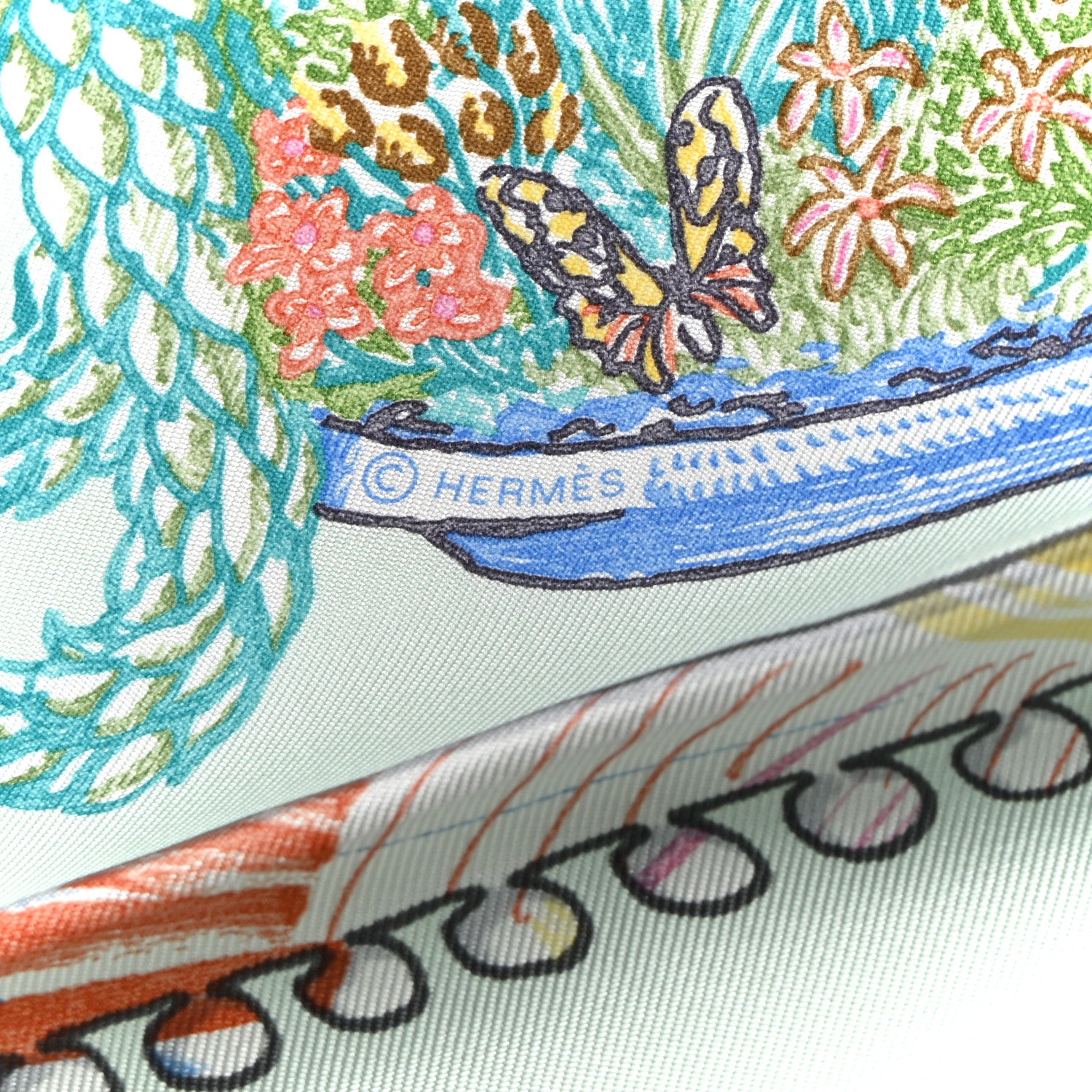 Hermes Chevaloscope Scarf 90 Vert D'eau Corail Bleu 4 of 6