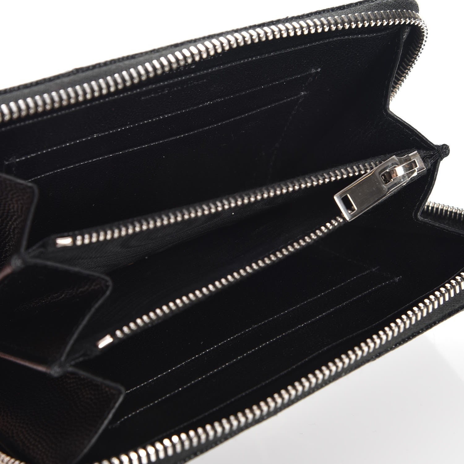 Saint Laurent Grain De Poudre Matelasse Chevron Monogram Zip Around Wallet Black 6 of 8