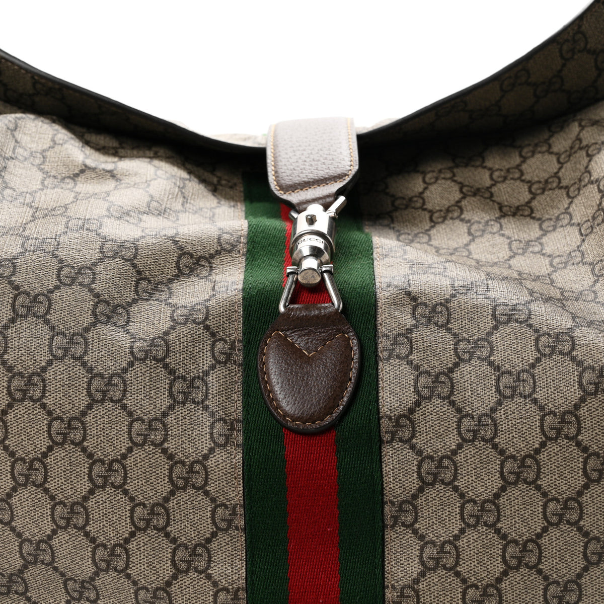 Gucci Tender GG Supreme Monogram Textured Dollar Calfskin Web Medium Jackie 1961 Crossbody Bag Beige Ebony New Acero 8 of 10