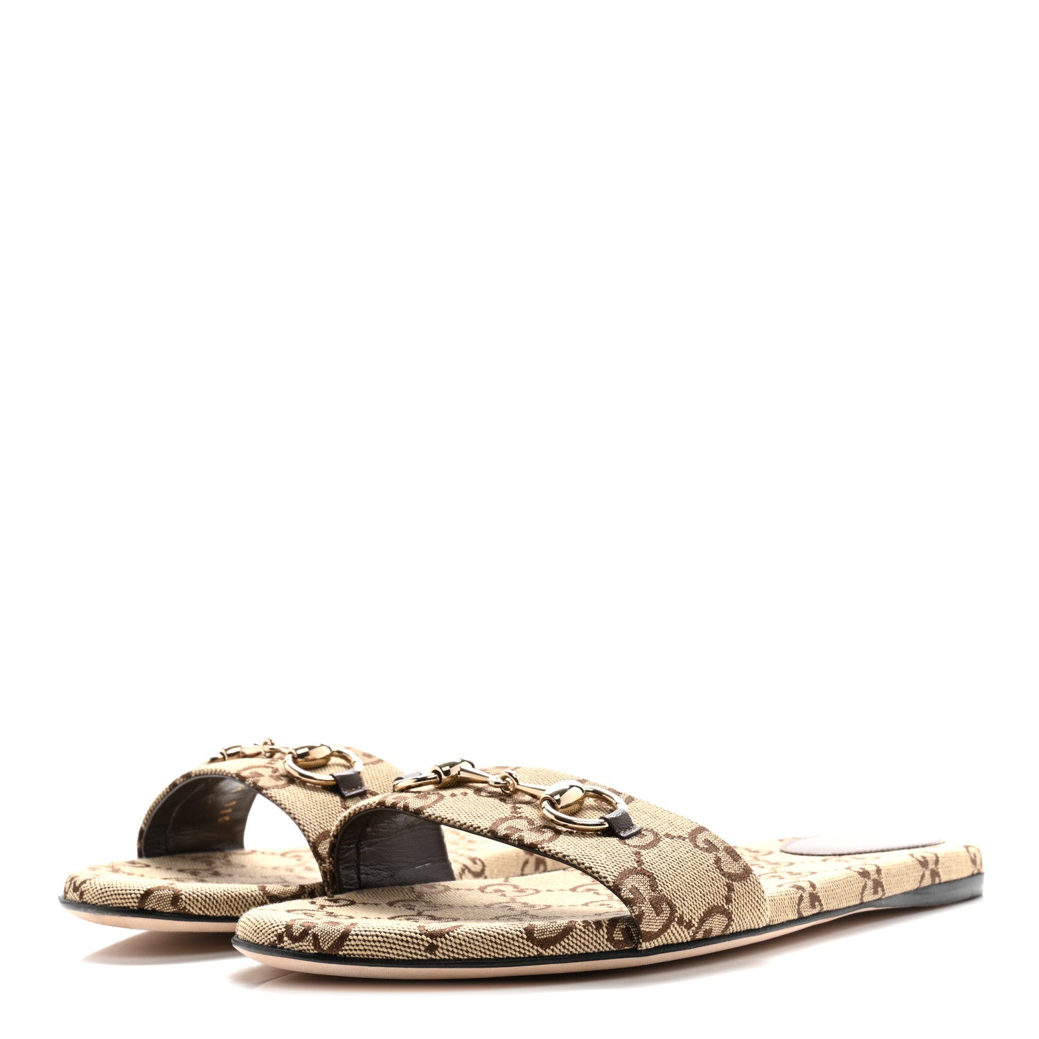 Gucci Monogram Horsebit Slide Sandals 39.5 Camel Ebony 4 of 11