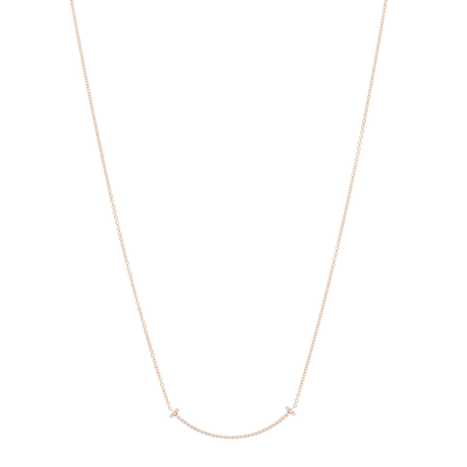 Tiffany 18K Rose Gold Diamond Small T Smile Pendant Necklace 1 of 5