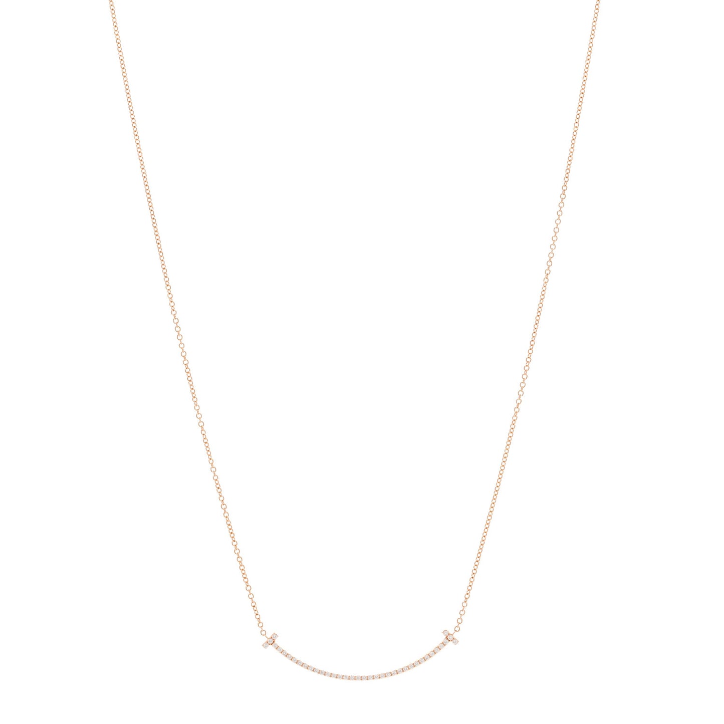 18K Rose Gold Diamond Small T Smile Pendant Necklace