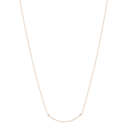 Tiffany 18K Rose Gold Diamond Small T Smile Pendant Necklace 1 of 5