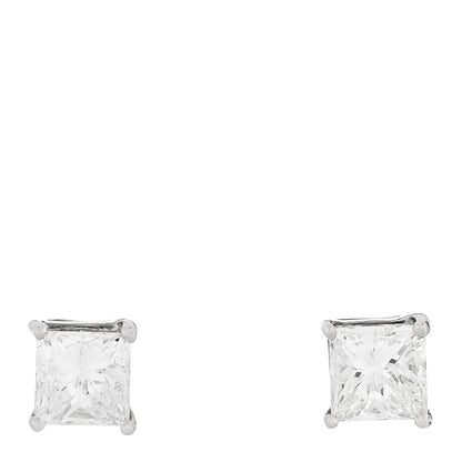 Parker & West by FASHIONPHILE Platinum Diamond .60ct Square Cut Solitaire Earrings 1 of 5