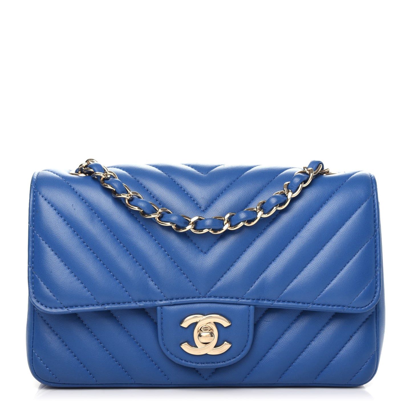 Lambskin Chevron Quilted Mini Rectangular Flap Blue