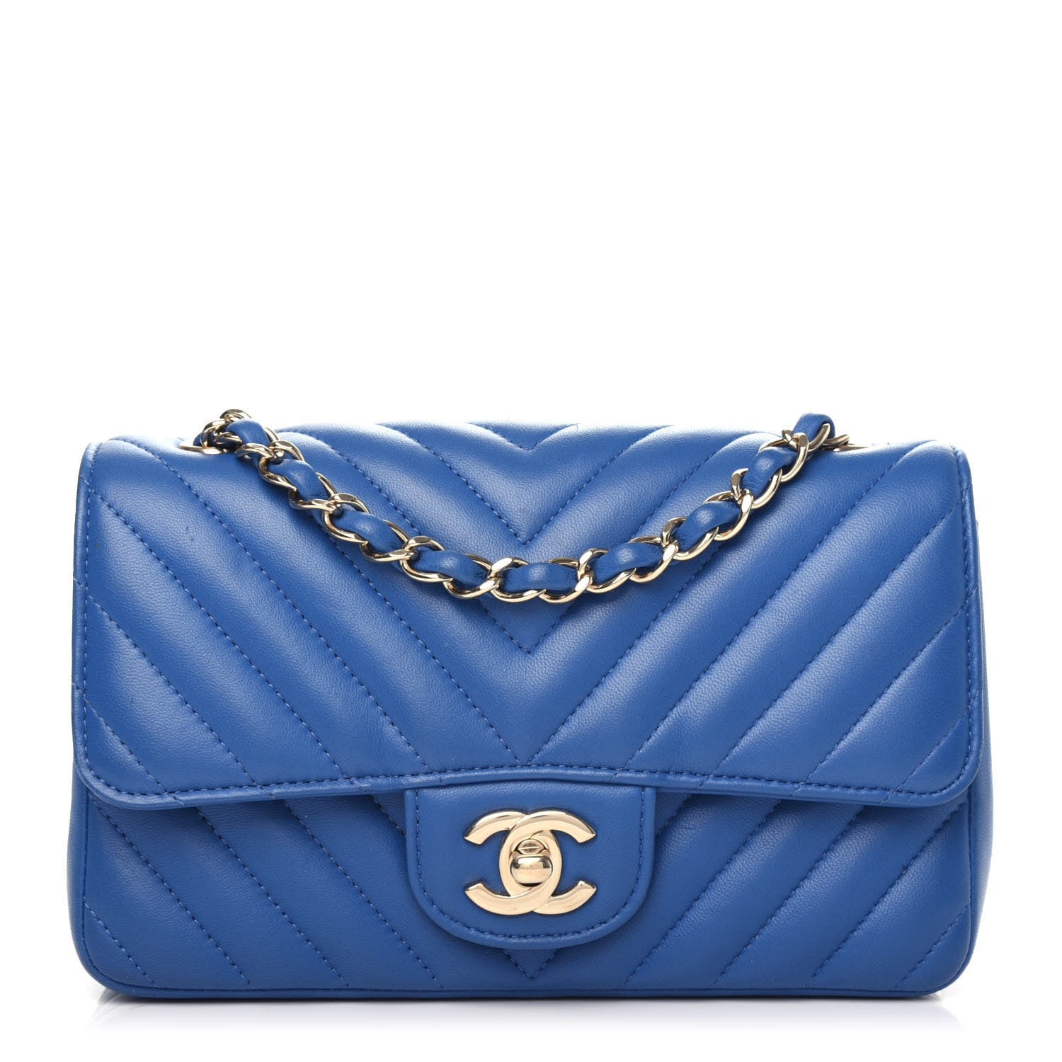 Chanel Lambskin Chevron Quilted Mini Rectangular Flap Blue 1 of 9