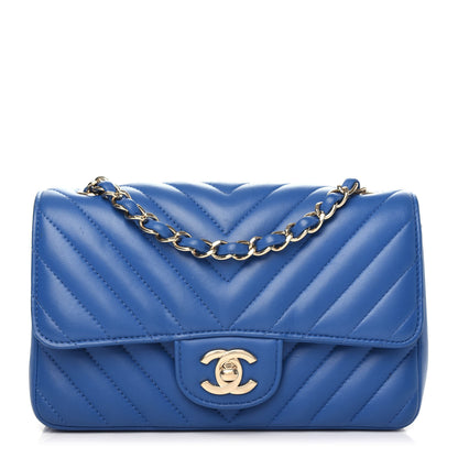 Chanel Lambskin Chevron Quilted Mini Rectangular Flap Blue 1 of 17