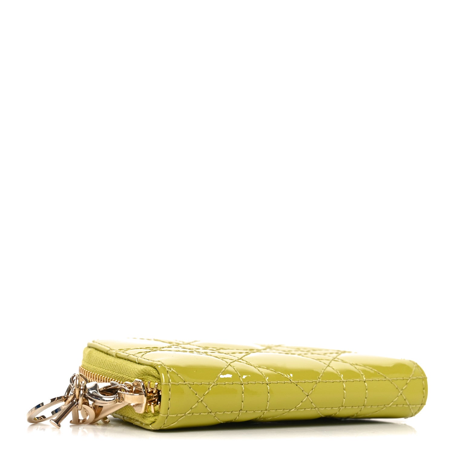 Christian Dior Patent Cannage Small Lady Dior Voyageur Coin Purse Lime 4 of 7