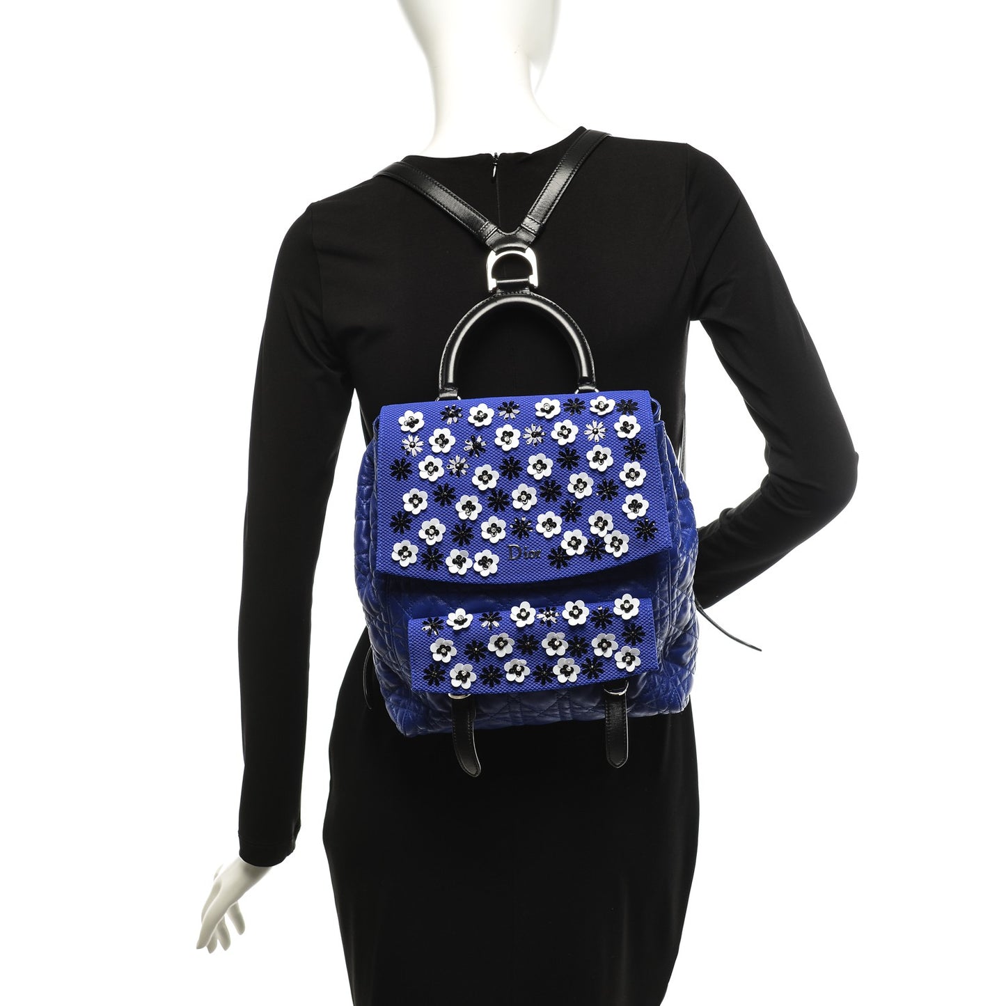 Lambskin Cannage Embroidered Large Stardust Backpack Blue