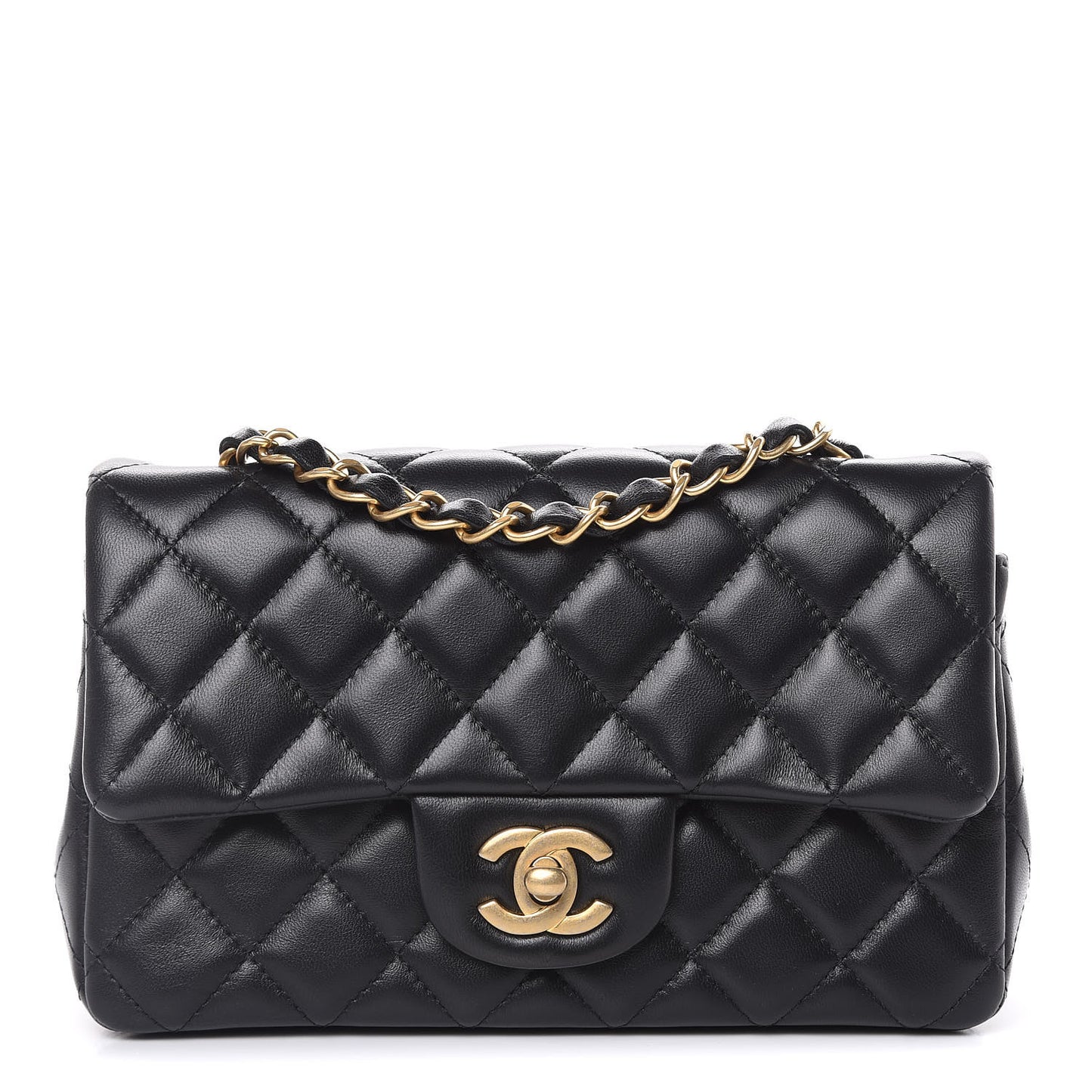 Lambskin Quilted Mini Rectangular Flap Black