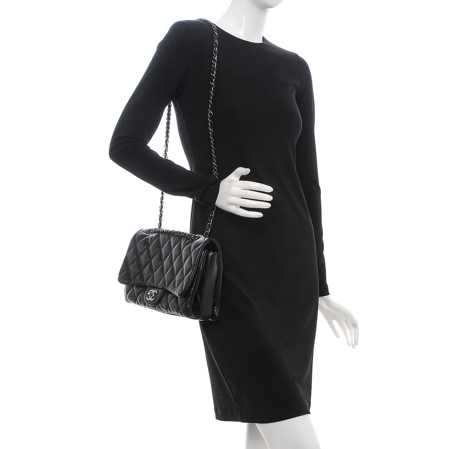 Lambskin Quilted Large 3 Flap Black