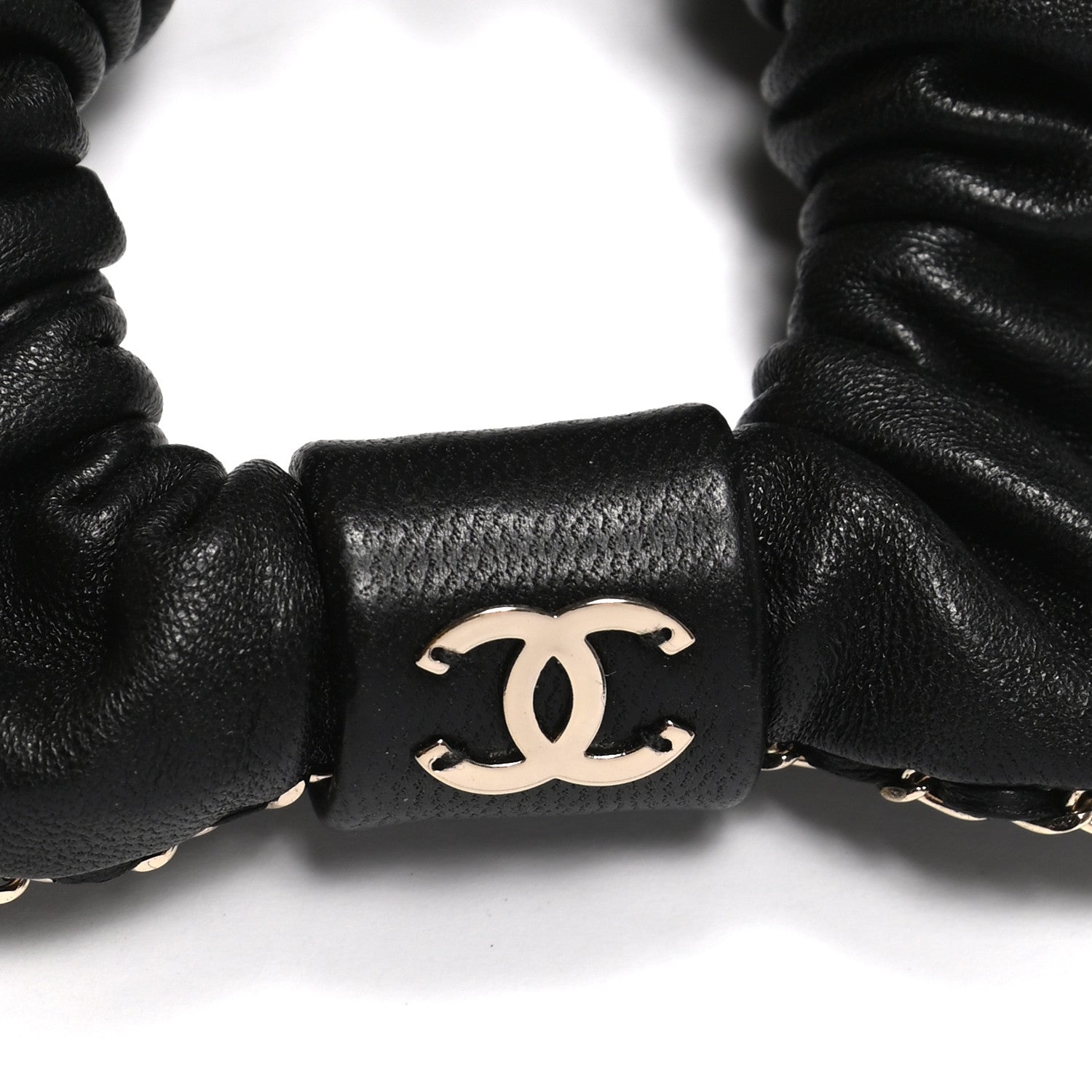 Chanel Lambskin Chain CC Hair Scrunchie Black Gold 4 of 4