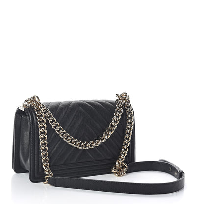 Chanel Caviar Chevron Quilted Medium Boy Flap Black 4 of 10