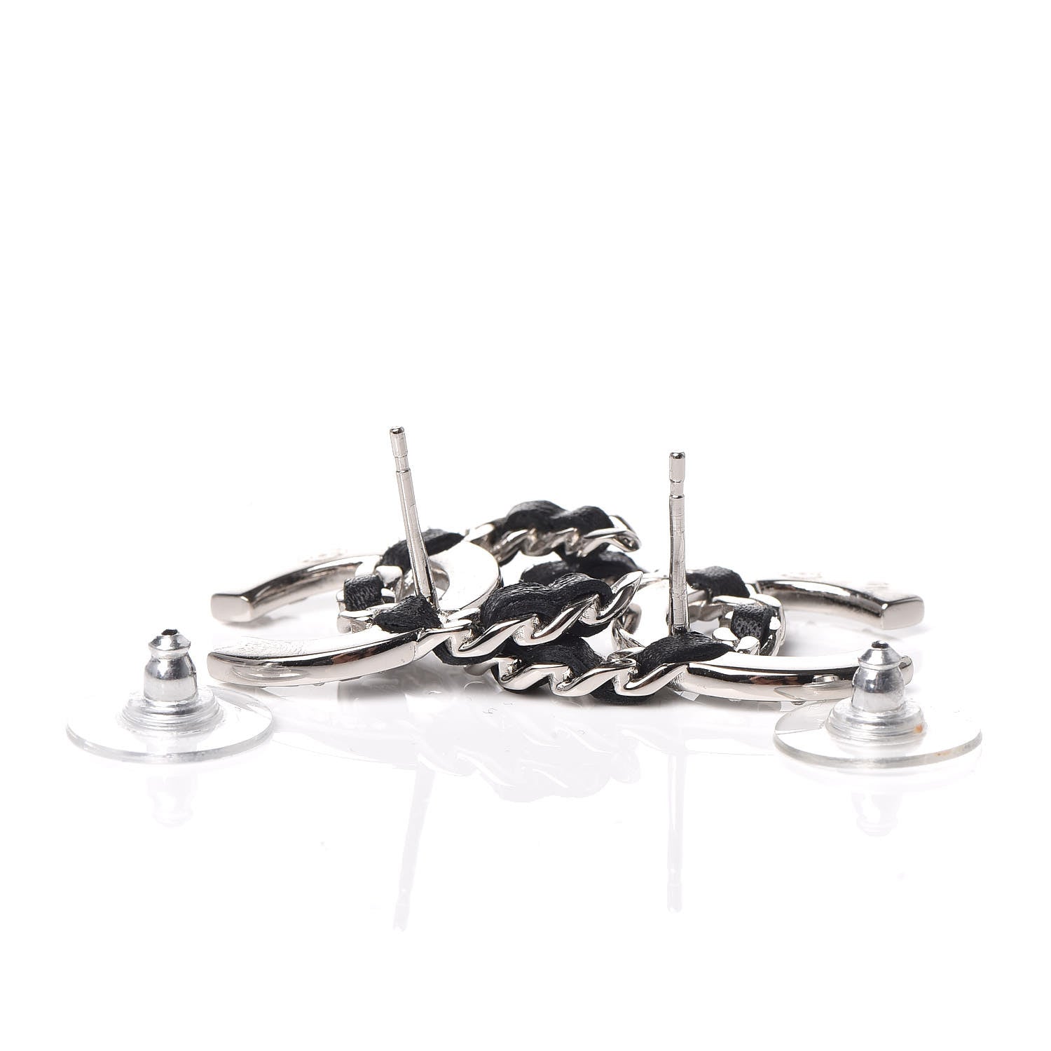 Chanel Lambskin Crystal CC Earrings Silver 3 of 5
