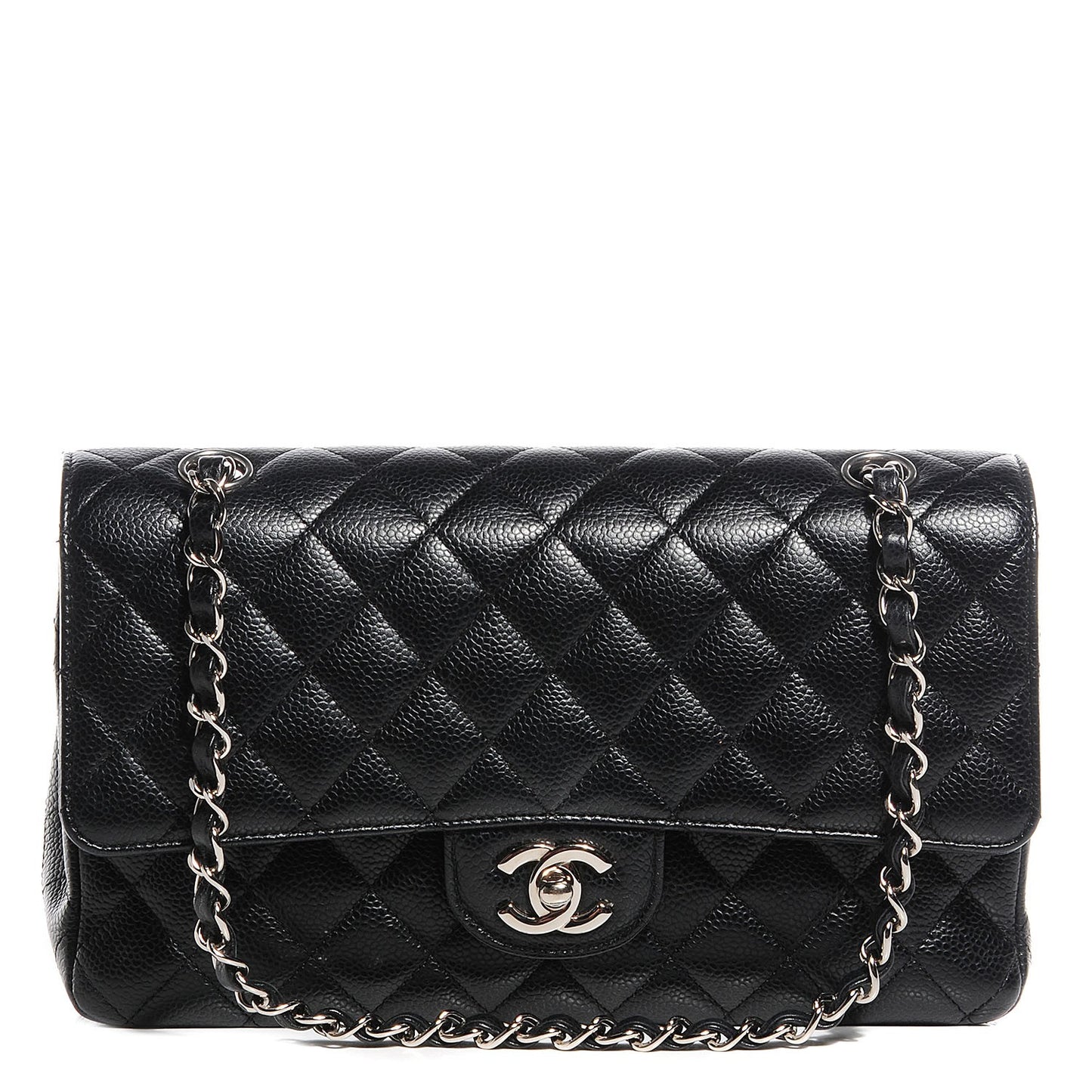 Caviar Quilted Medium Double Flap Black
