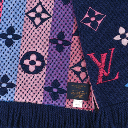 Louis Vuitton Wool Silk Rainbow Logomania Scarf Navy 3 of 3