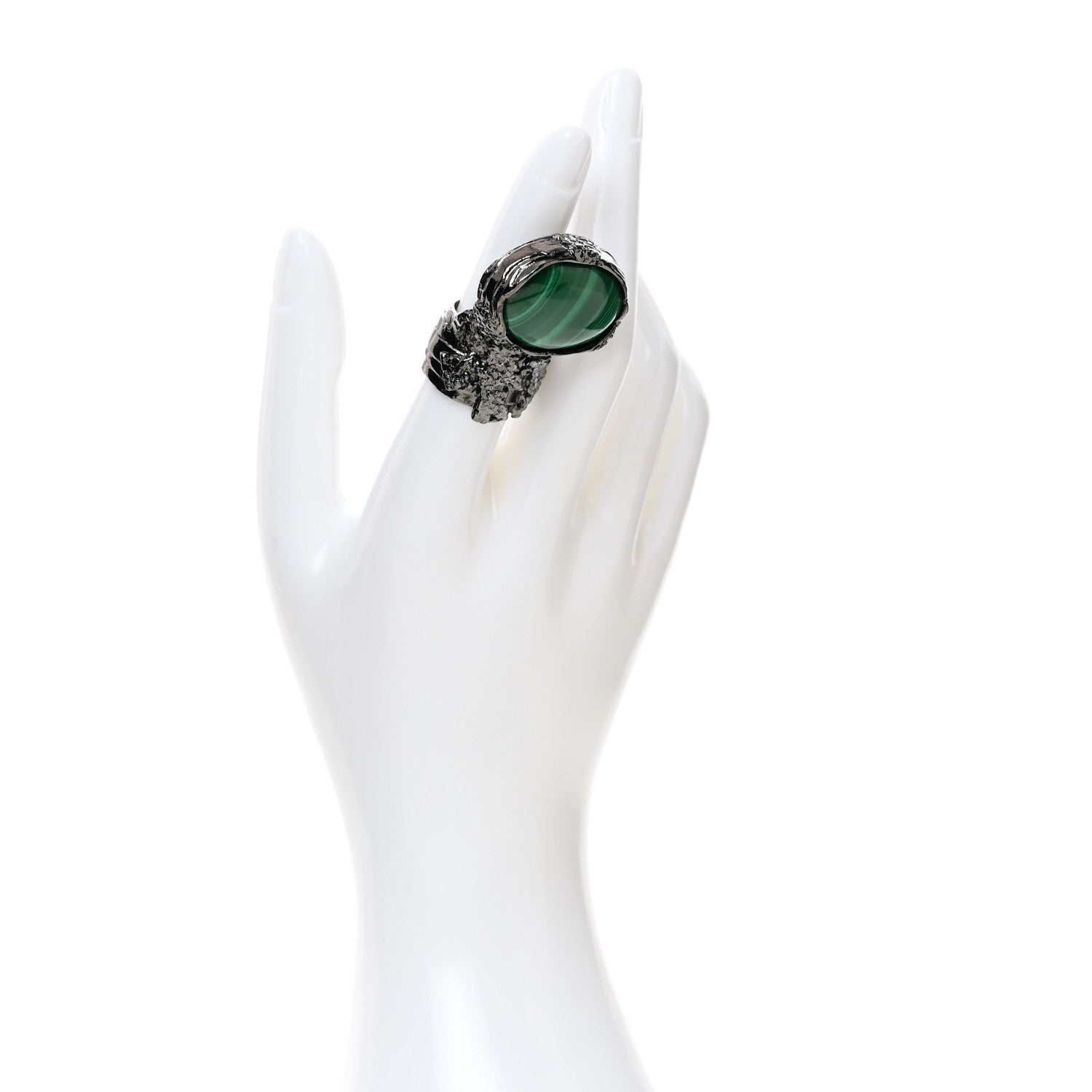 Saint Laurent Glass Cabochon Arty Ovale Ring 52 6 Gunmetal Jade 2 of 5