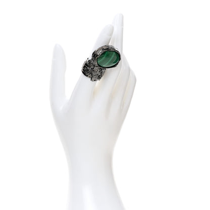 Saint Laurent Glass Cabochon Arty Ovale Ring 52 6 Gunmetal Jade 2 of 5