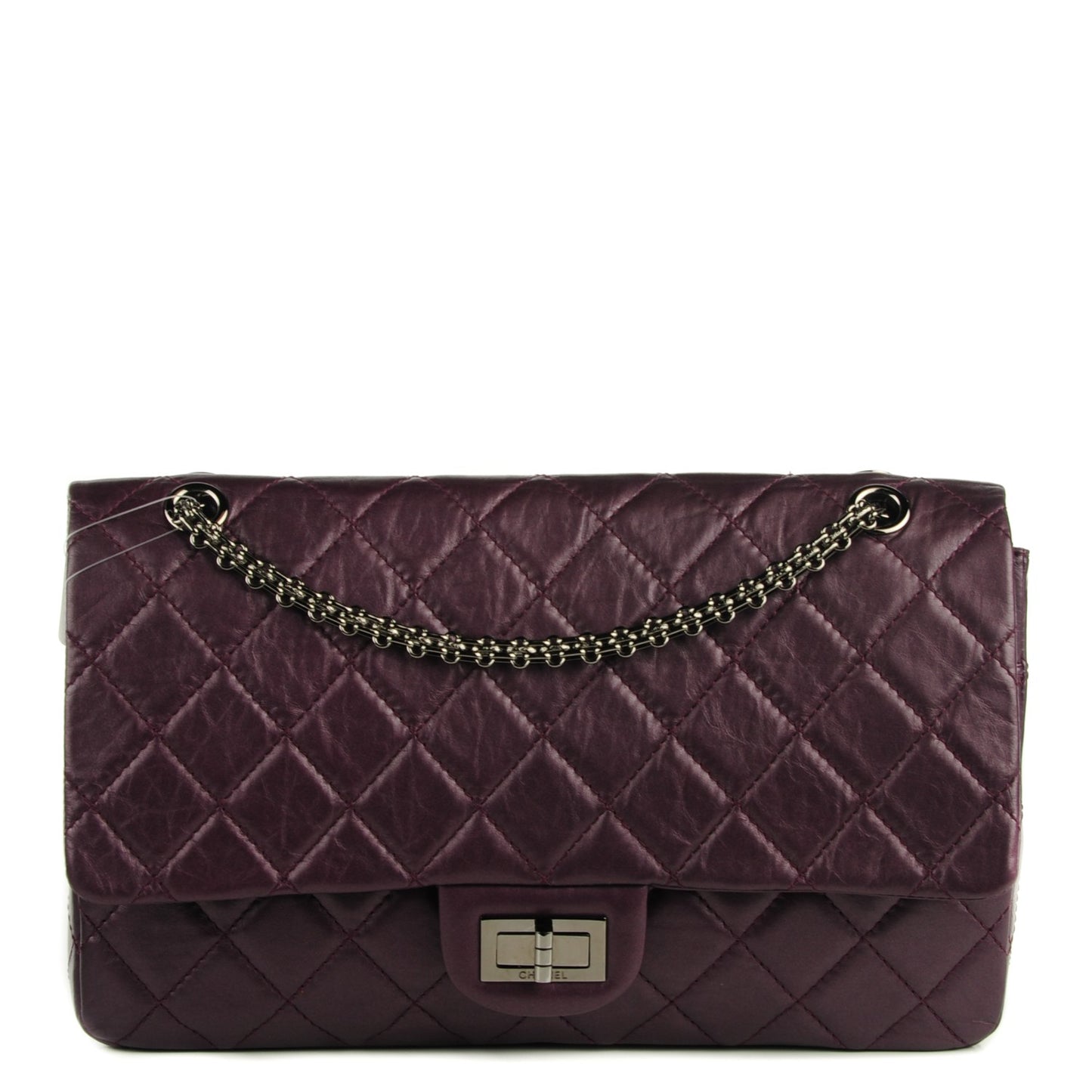 Metallic Aged Calfskin Quilted 2.55 Reissue 227 Flap Plum