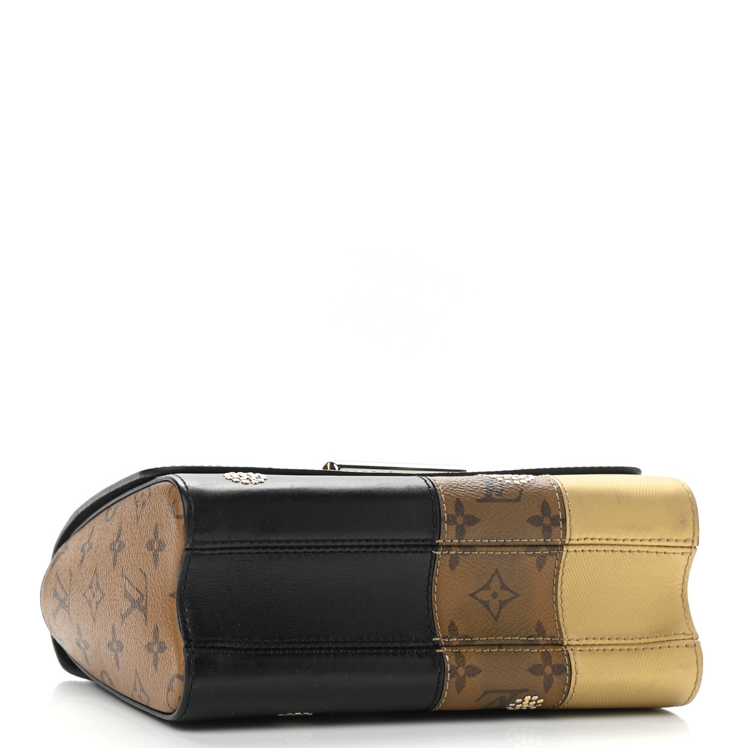 Louis Vuitton Calfskin Reverse Monogram Studded Twist Shoulder Bag MM Black Gold 4 of 9