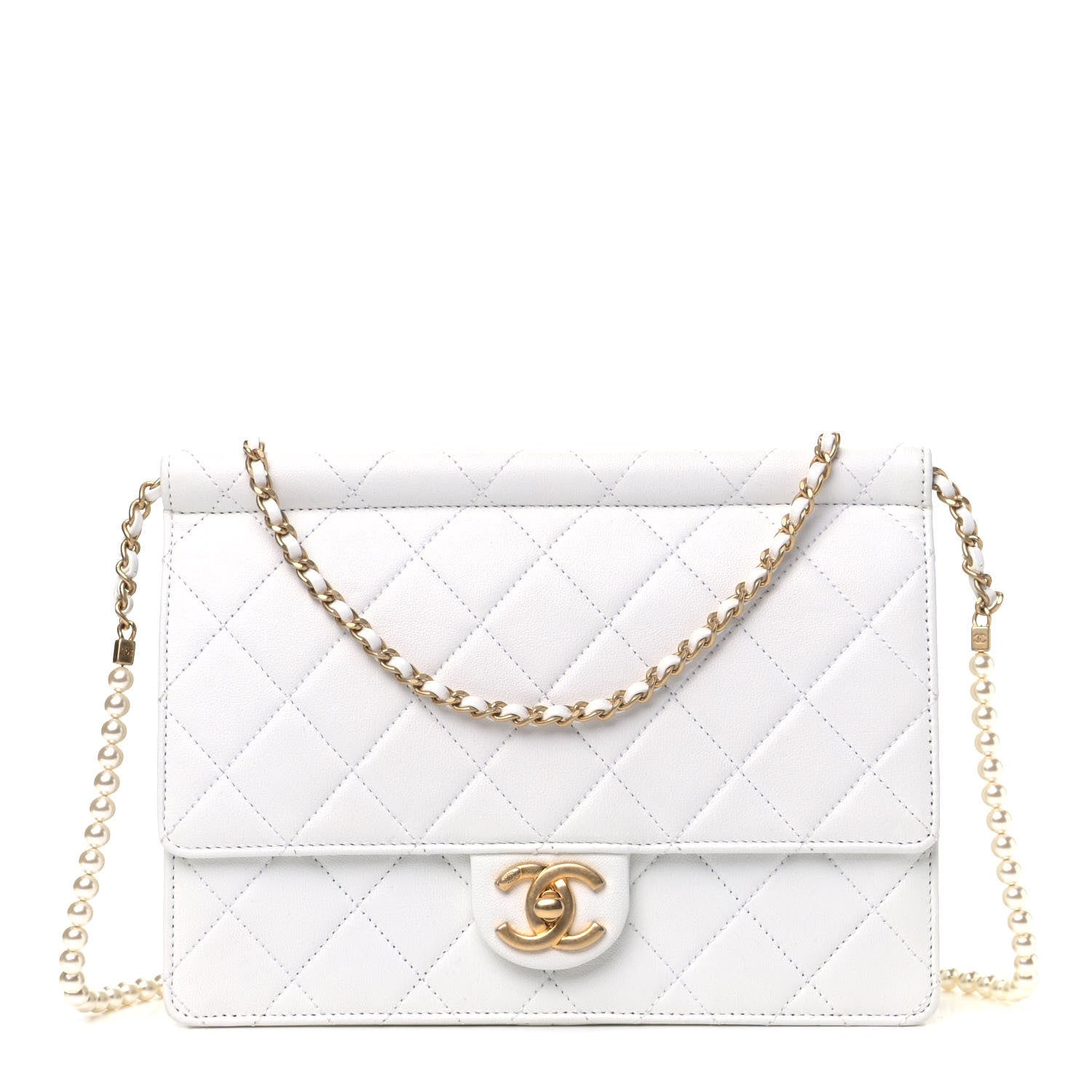 Chanel Lambskin Quilted Large Pearl Chain Flap Bag White 1 of 5