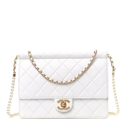 Chanel Lambskin Quilted Large Pearl Chain Flap Bag White 1 of 5