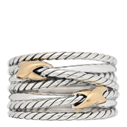 David Yurman Sterling Silver 18K Yellow Gold Double X Crossover Ring 55 7.25 1 of 4