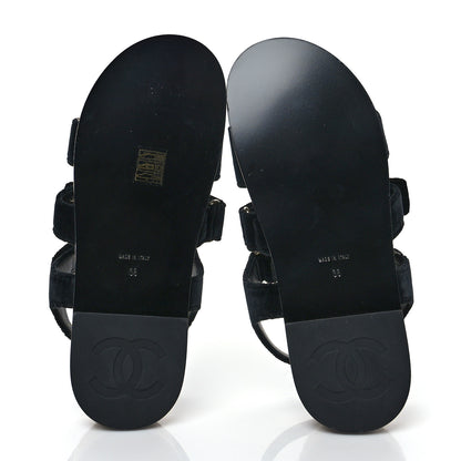 Chanel Velvet Velcro Dad Sandals 38 Navy Blue 5 of 7
