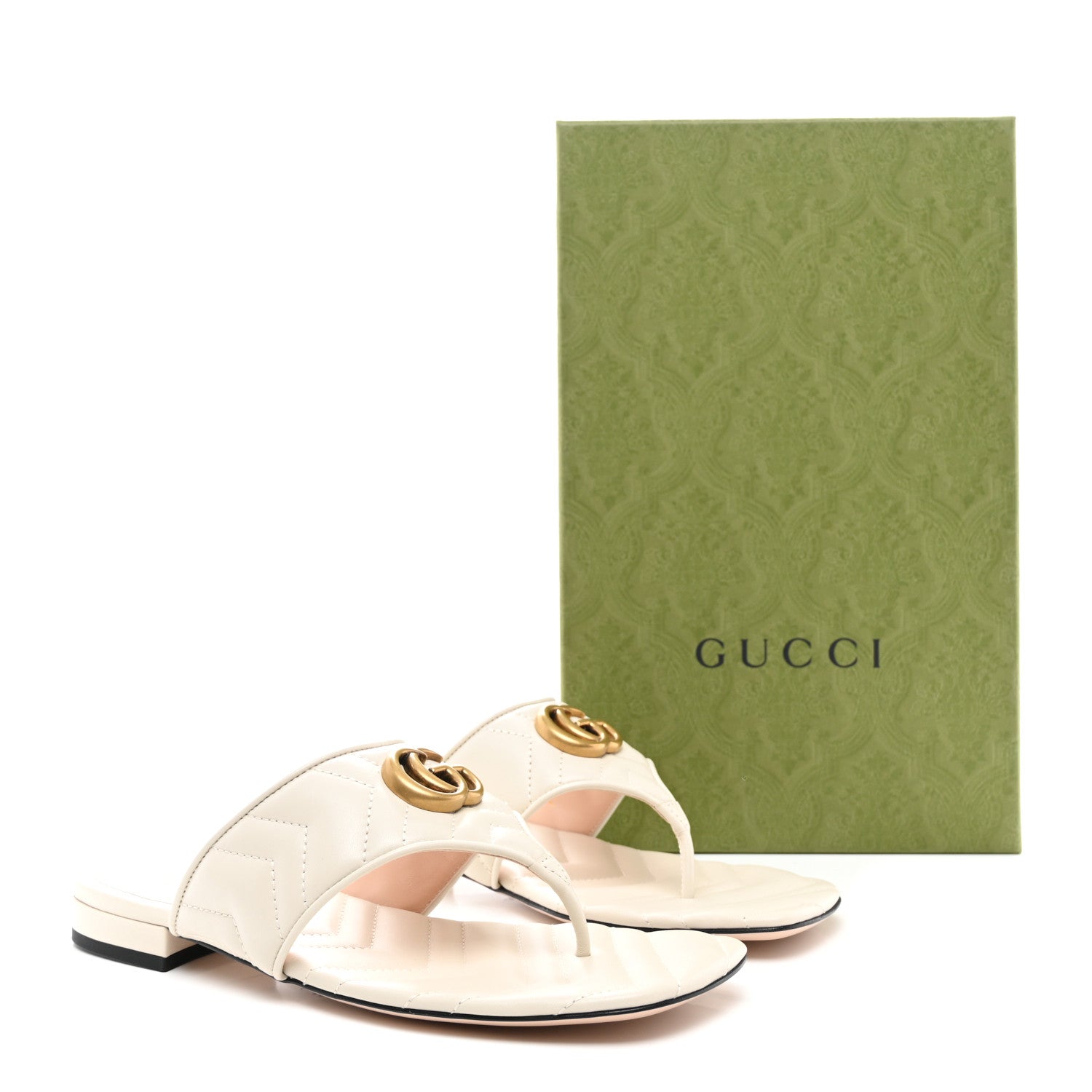 Gucci Nappa Charlotte Double G Marmont Thong Sandals 38 Mystic White 9 of 9